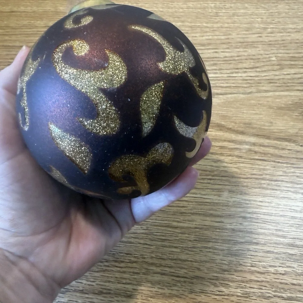 Vintage  Brown/Gold Thick Glass‎ Kugel-style XMAS Ornament